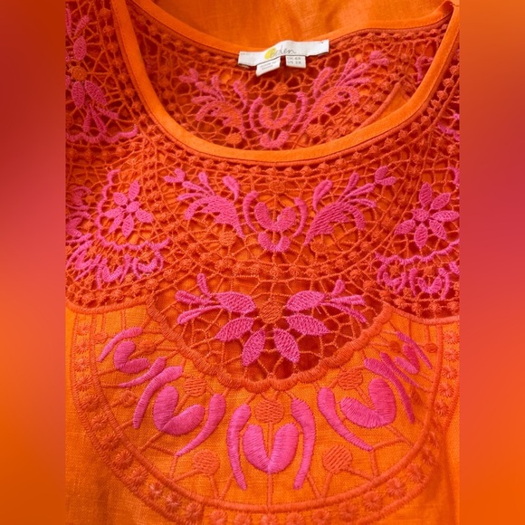 BODEN Fleur Embroidered 100% Linen Crochet Dress Orange Pink Size 2 Easter Party - Picture 7 of 9